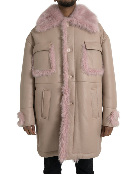 Dolce &amp; Gabbana Beige Pink Lammeskindsjakke