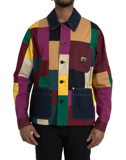 Dolce &amp; Gabbana Flerfarvet Patchwork Jakke i Bomuld med Krave