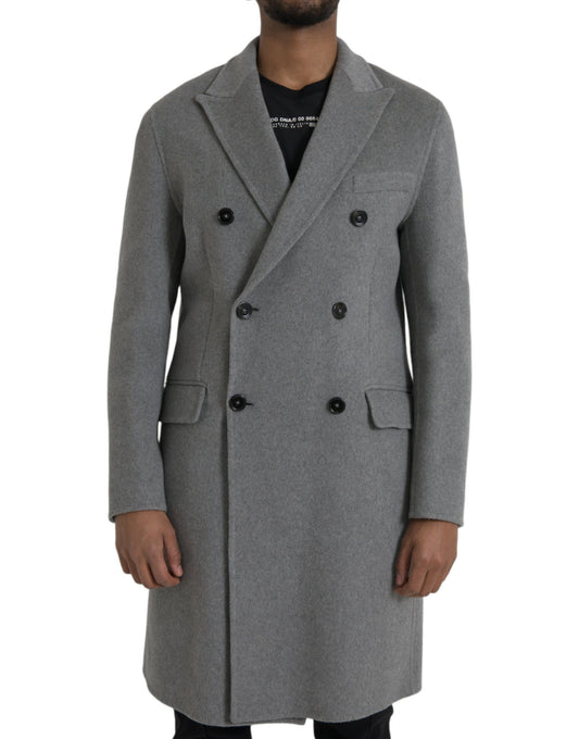 Dolce &amp; Gabbana Grå Dobbelt Trenchcoat Kashmirjakke