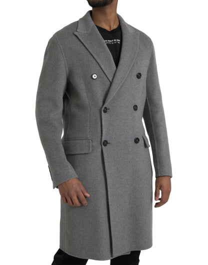Dolce &amp; Gabbana Grå Dobbelt Trenchcoat Kashmirjakke