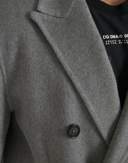Dolce &amp; Gabbana Grå Dobbelt Trenchcoat Kashmirjakke