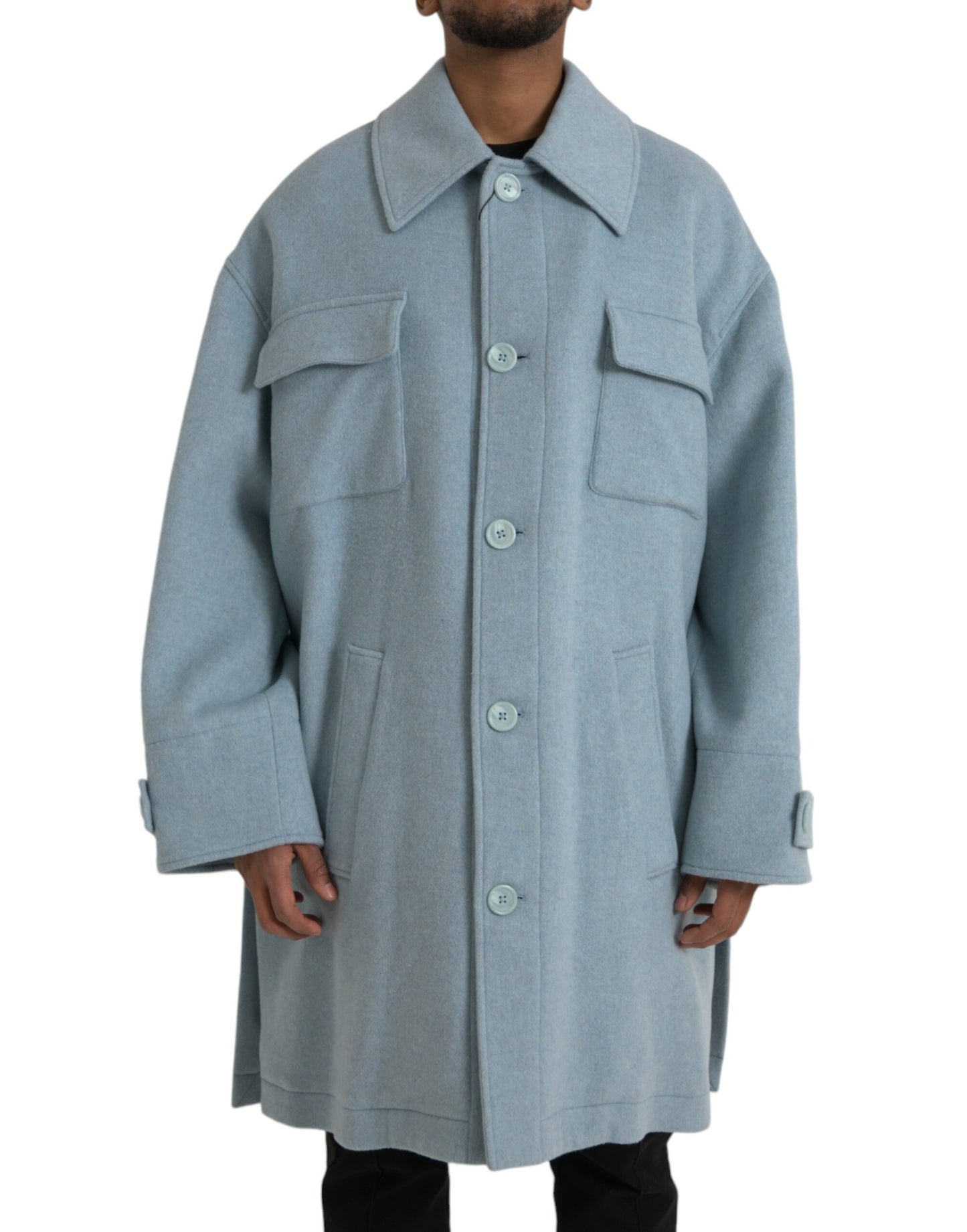 Dolce &amp; Gabbana Lyseblå Uld Trenchcoat Jakke Med Knapper