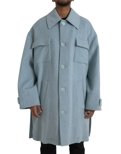 Dolce &amp; Gabbana Lyseblå Uld Trenchcoat Jakke Med Knapper