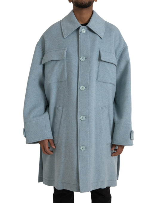 Dolce &amp; Gabbana Lyseblå Uld Trenchcoat Jakke Med Knapper
