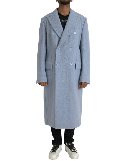 Dolce &amp; Gabbana Blå Dobbeltradet Lang Trenchcoat Jakke