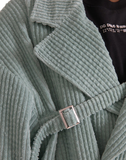 Dolce &amp; Gabbana Blå Dobbeltradet Corduroy Bomuldsjakke