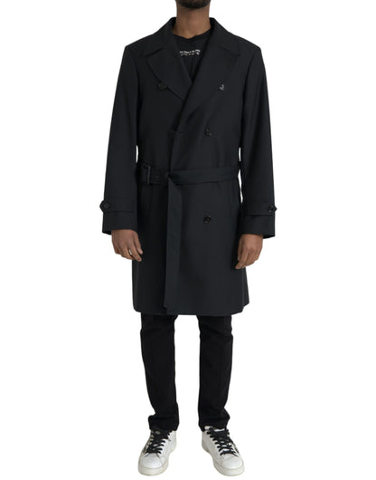 Dolce &amp; Gabbana Sort Dobbeltradet Trenchcoat Jakke
