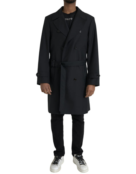 Dolce &amp; Gabbana Sort Dobbeltradet Trenchcoat Jakke