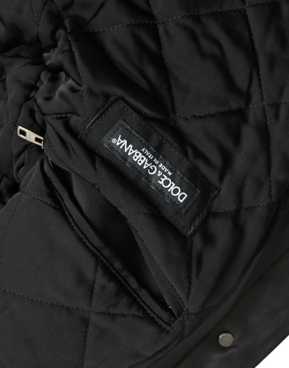 Dolce &amp; Gabbana Sort Læder Bikerjakke med Pelskrave