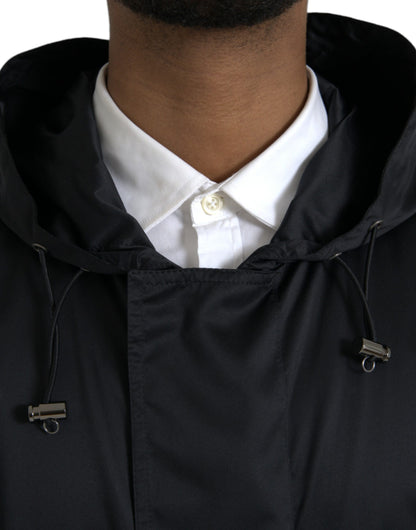 Dolce &amp; Gabbana Sort Polyester Hættetrøje Lang Vindjakke