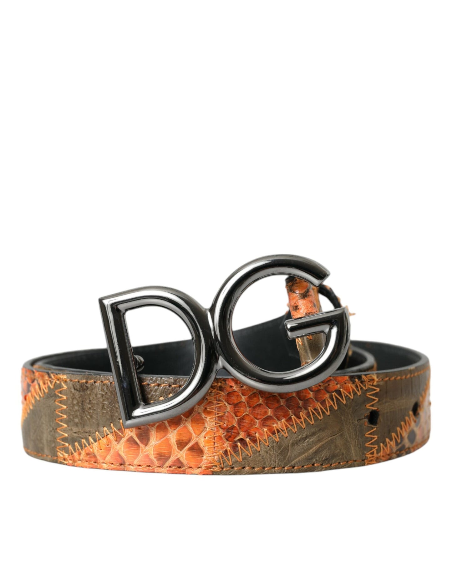 Dolce &amp; Gabbana Patchwork Python Læder Logo Spænde Bælte Herre