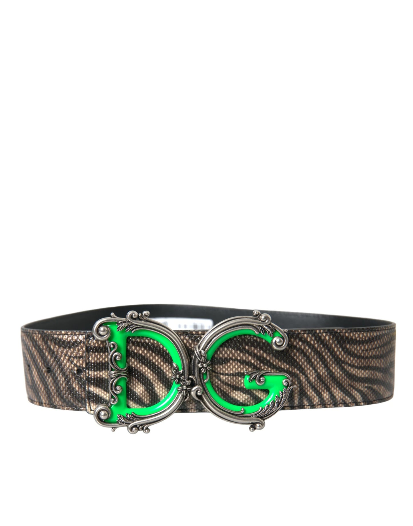 Dolce &amp; Gabbana Brun Zebra Læder Metal Logo Spændebælte