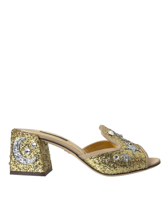 Dolce &amp; Gabbana Guld Pailletter Læder Sandaler Sko