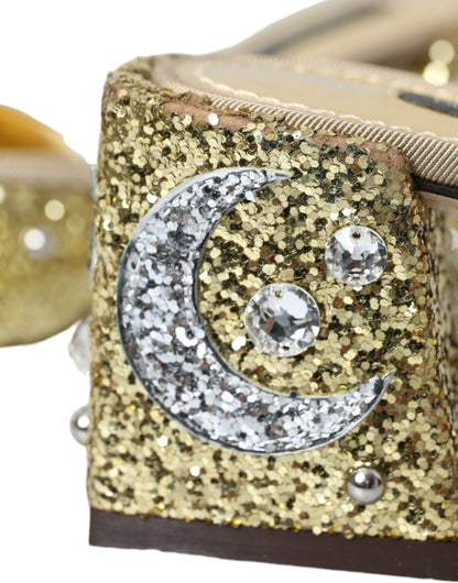 Dolce &amp; Gabbana Guld Pailletter Læder Sandaler Sko