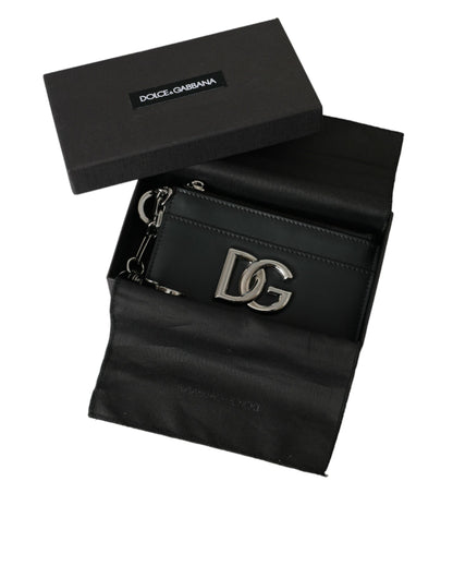 Dolce &amp; Gabbana Sort Kalveskind Læder DG Logo Kortholder Herre Pung