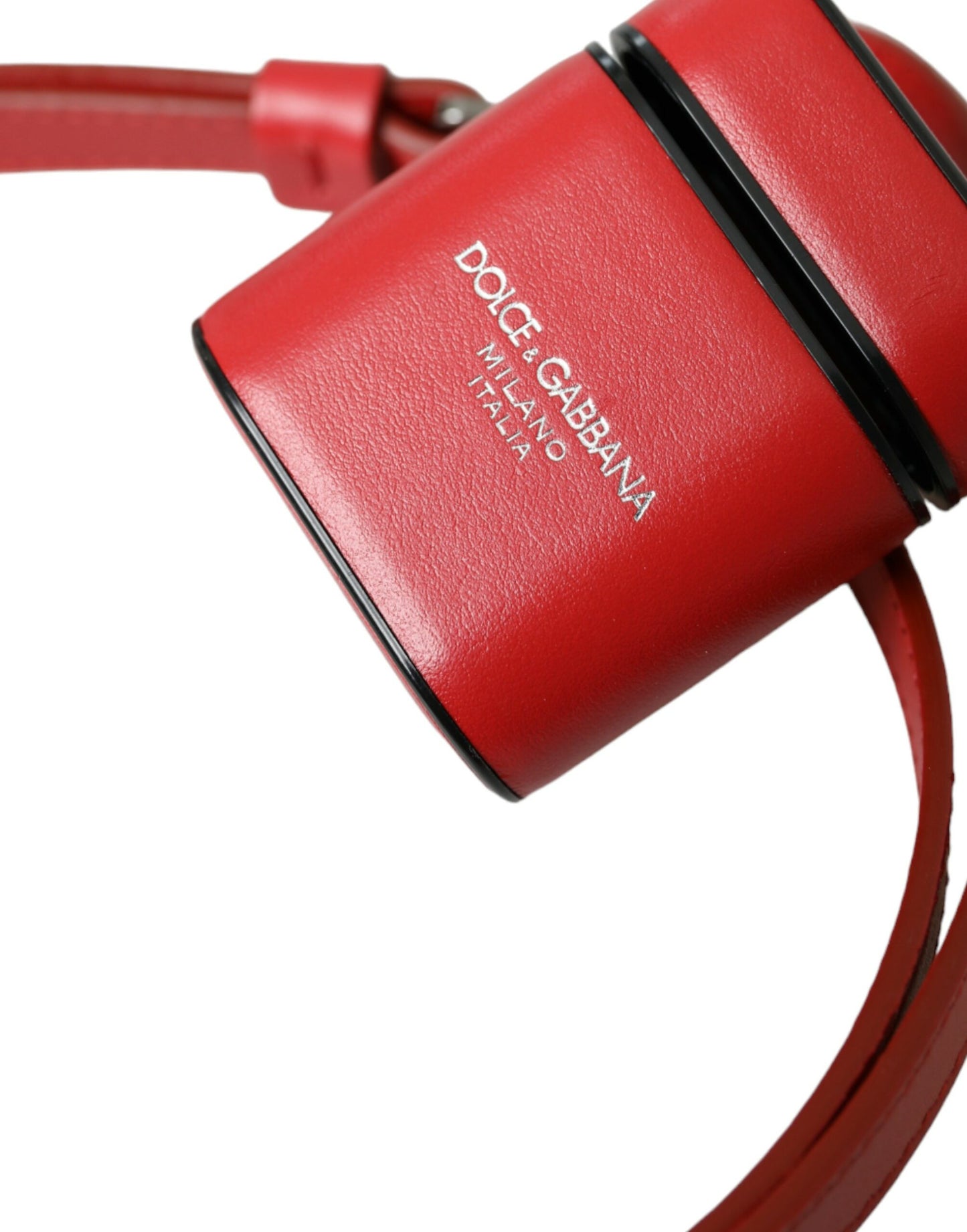 Dolce &amp; Gabbana rødt kalveskind læder logo print strop mænd Airpods etui