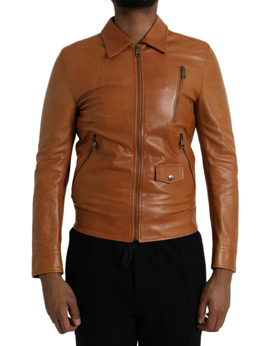 Dolce &amp; Gabbana Brun Lammeskind Blouson Jakke med Lynlås