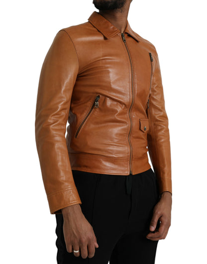 Dolce &amp; Gabbana Brun Lammeskind Blouson Jakke med Lynlås