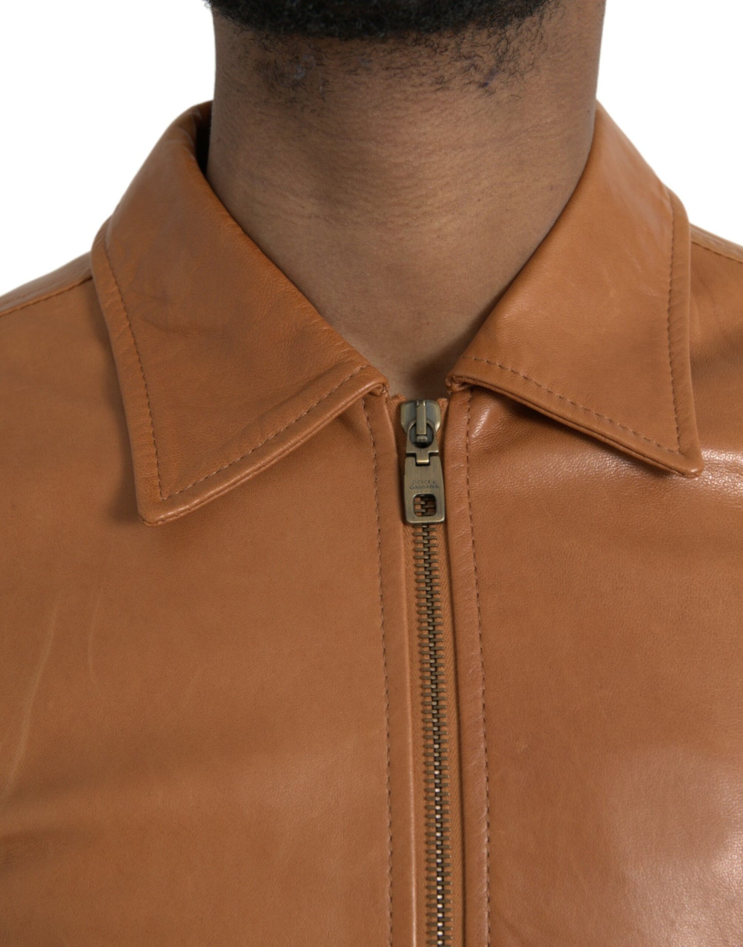 Dolce &amp; Gabbana Brun Lammeskind Blouson Jakke med Lynlås