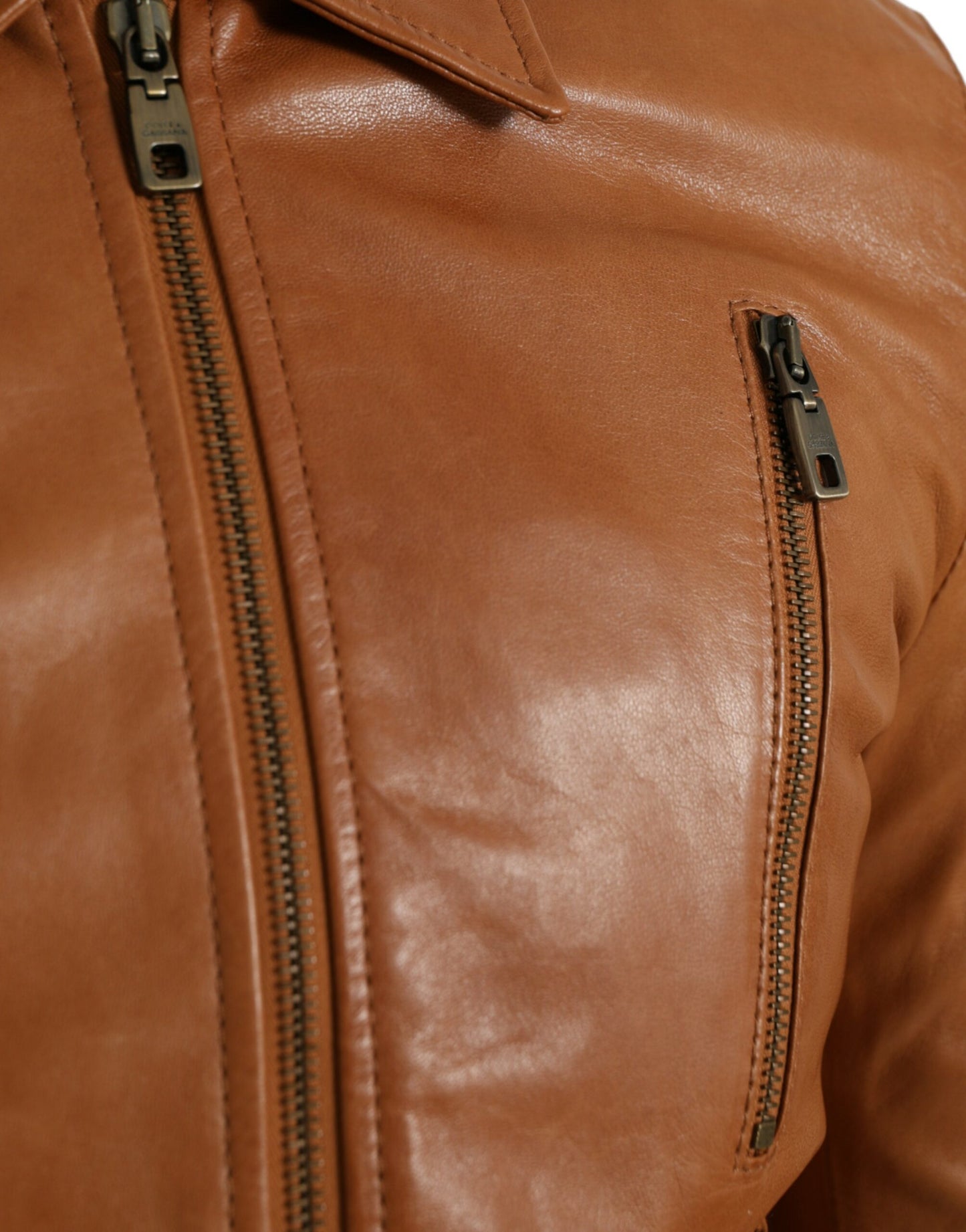 Dolce &amp; Gabbana Brun Lammeskind Blouson Jakke med Lynlås