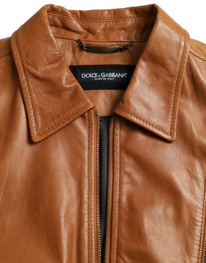 Dolce &amp; Gabbana Brun Lammeskind Blouson Jakke med Lynlås
