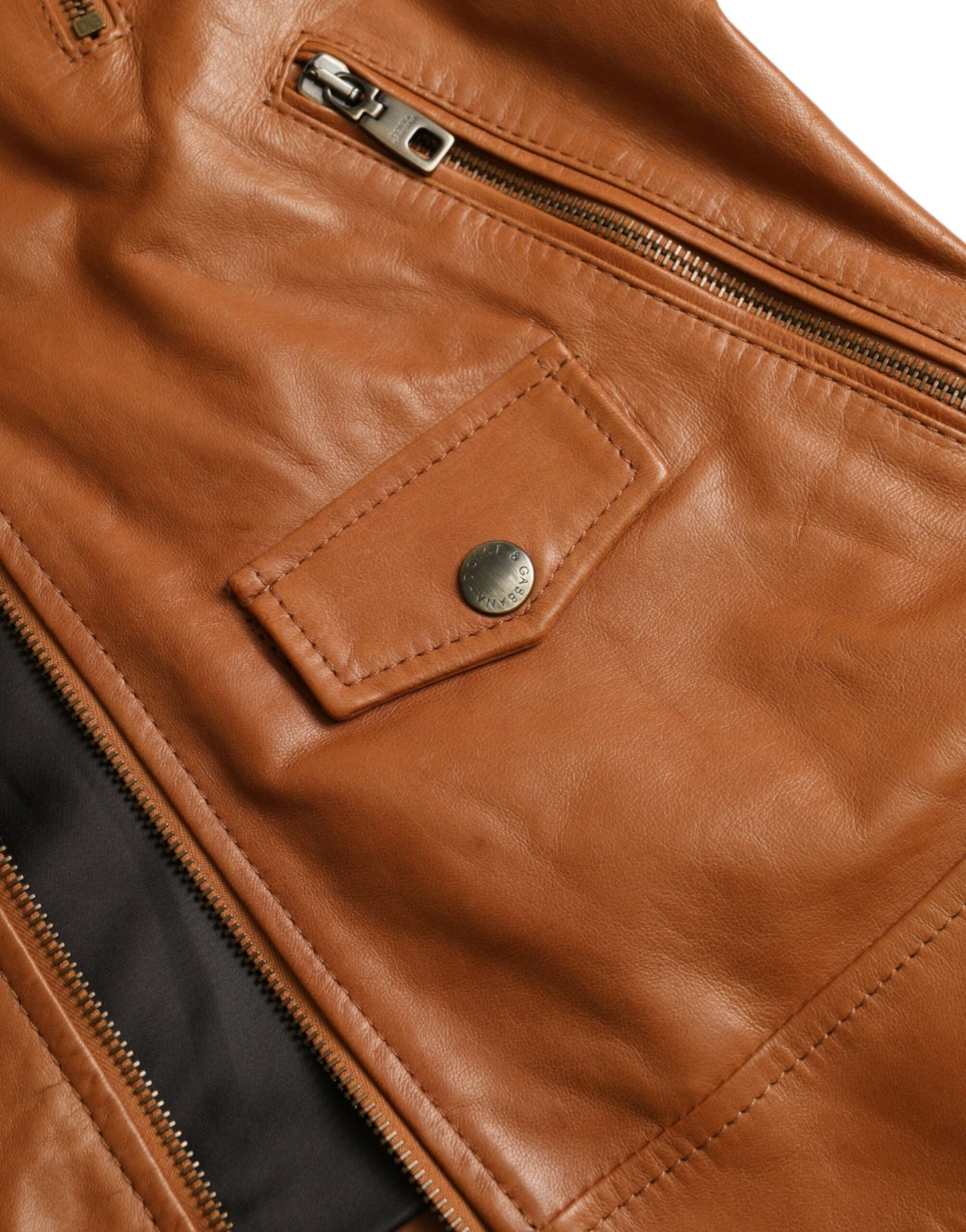 Dolce &amp; Gabbana Brun Lammeskind Blouson Jakke med Lynlås