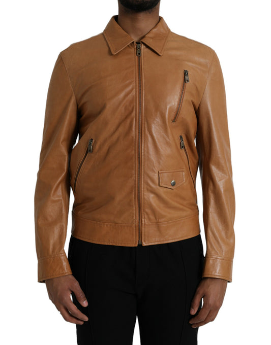 Dolce &amp; Gabbana Brun Lammeskind Blouson Jakke med Lynlås