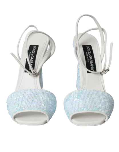 Dolce &amp; Gabbana Lyseblå Paillet Sandaler Med Ankelrem Sko