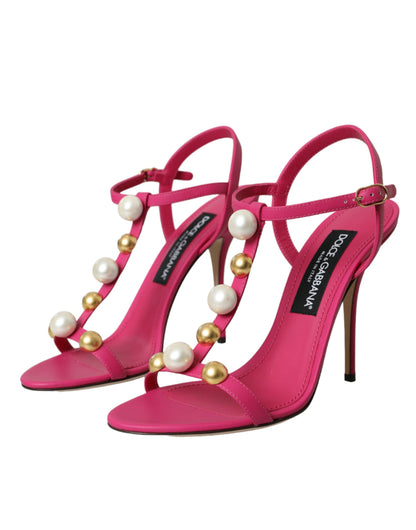 Dolce &amp; Gabbana Pink Udsmykkede Lædersandaler Høje Hæle Sko