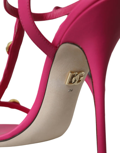 Dolce &amp; Gabbana Pink Udsmykkede Lædersandaler Høje Hæle Sko