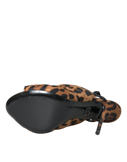 Dolce &amp; Gabbana Brune Leopard Slingback Hæle Sandaler Sko