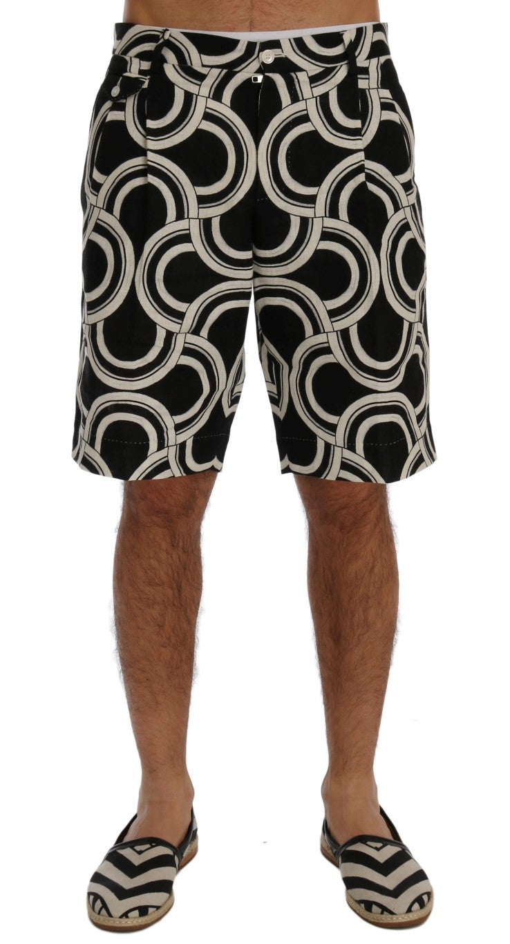 Dolce &amp; Gabbana Chic sort &amp; hvid mønstrede hørshorts