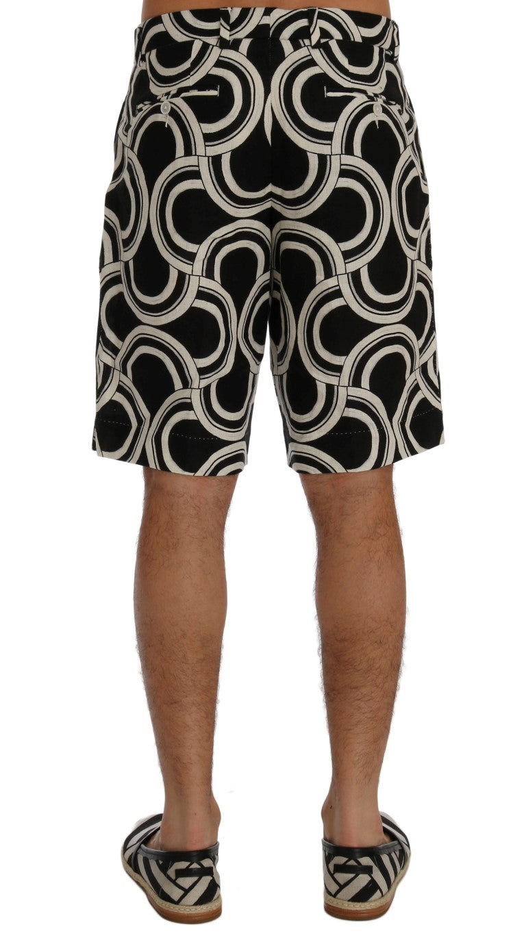 Dolce &amp; Gabbana Chic sort &amp; hvid mønstrede hørshorts