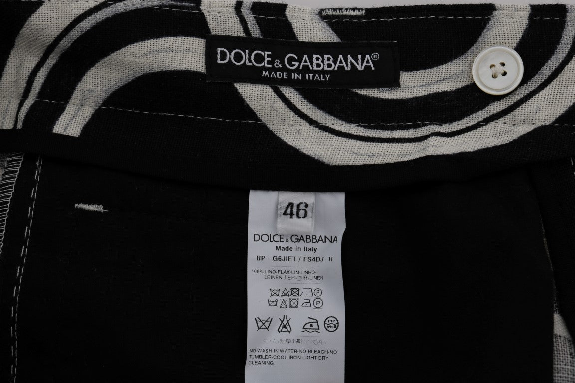 Dolce &amp; Gabbana Chic sort &amp; hvid mønstrede hørshorts