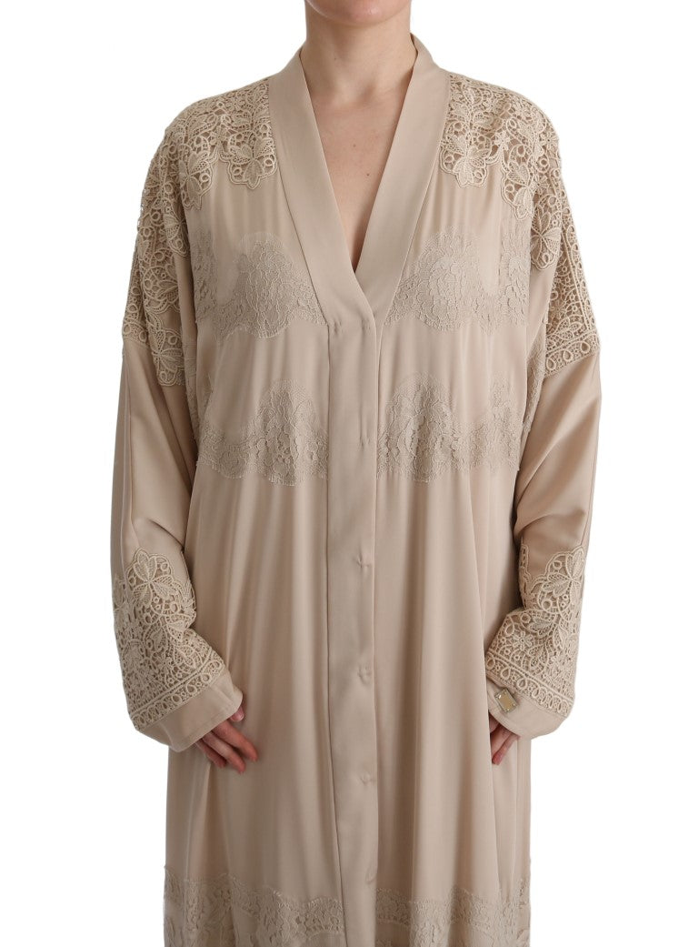 Dolce &amp; Gabbana Elegant Beige Cape Kaftan Kjole