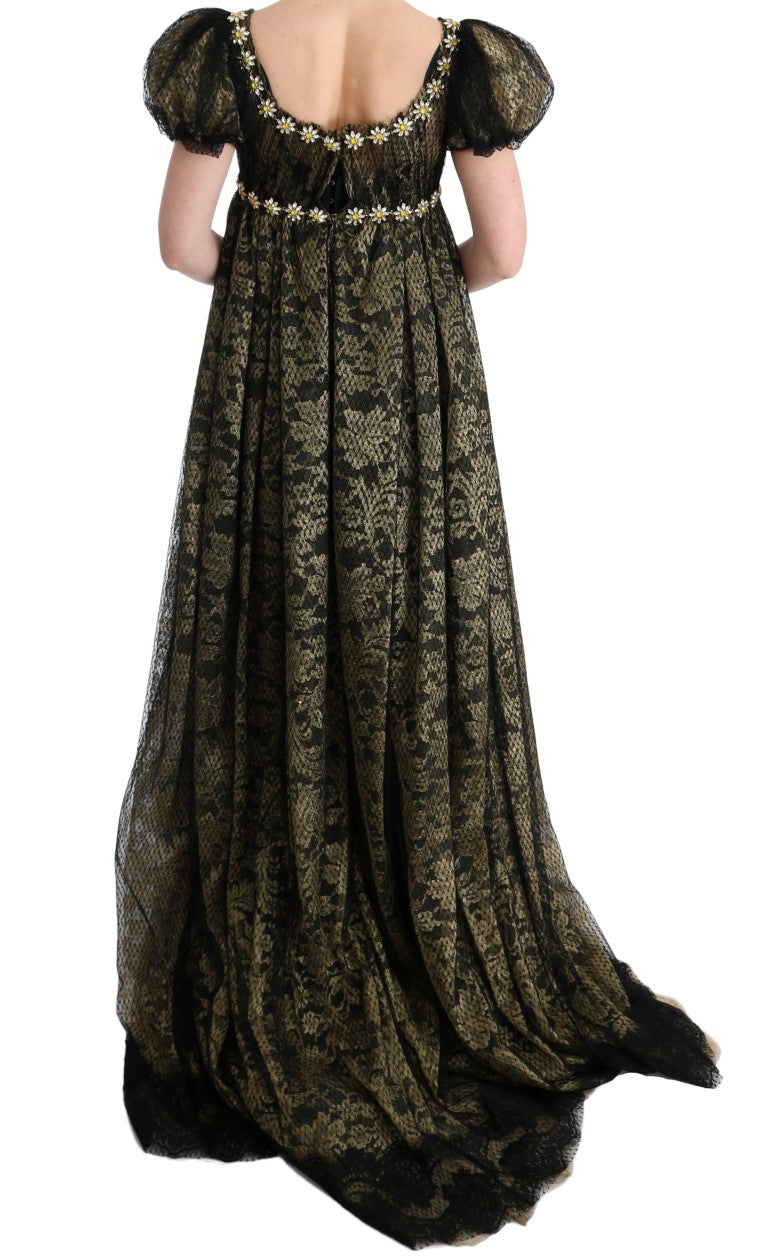 Dolce &amp; Gabbana Sunflower Lace Crystal Maxi Shift-kjole