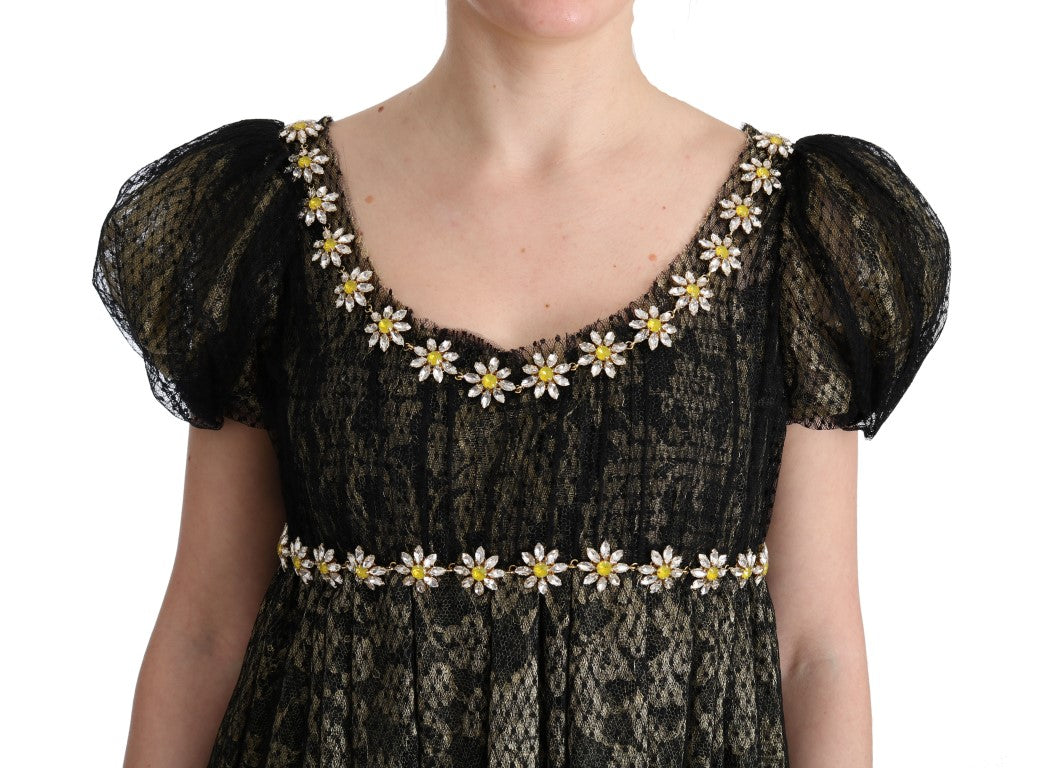 Dolce &amp; Gabbana Sunflower Lace Crystal Maxi Shift-kjole