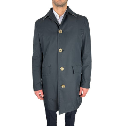 Aquascutum Blue Cotton Trench Coat til mænd