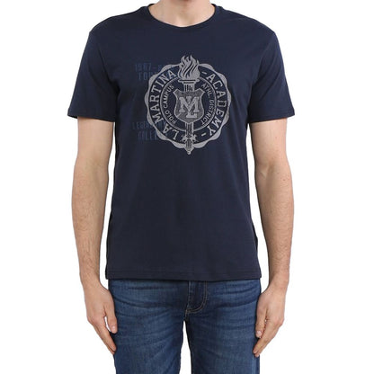 La Martina Rund Hals Grafisk Jersey T-shirt - Raffineret Blå Bomuld