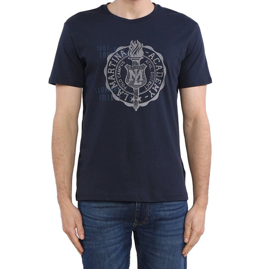 La Martina Rund Hals Grafisk Jersey T-shirt - Raffineret Blå Bomuld
