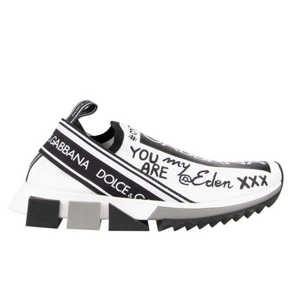 Dolce &amp; Gabbana Elegante Monokrome Printede Stretch Sneakers