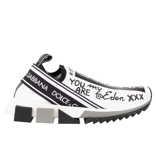 Dolce &amp; Gabbana Elegante Monokrome Printede Stretch Sneakers