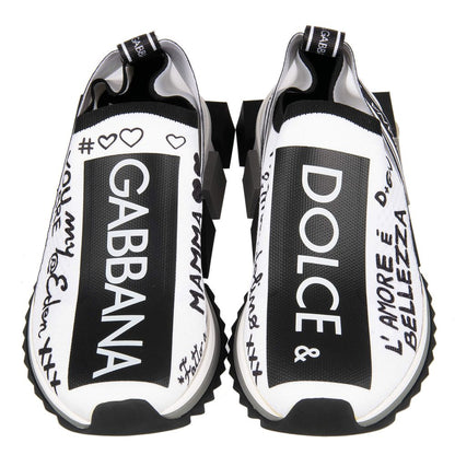 Dolce &amp; Gabbana Elegante Monokrome Printede Stretch Sneakers