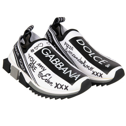 Dolce &amp; Gabbana Elegante Monokrome Printede Stretch Sneakers