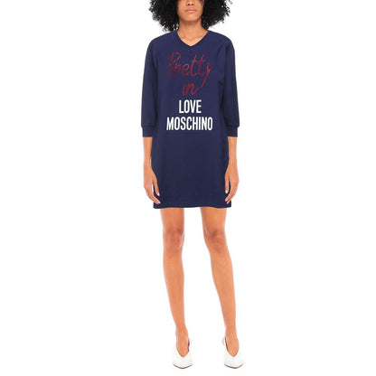 Love Moschino Blå Bomuldskjole Til Kvinder