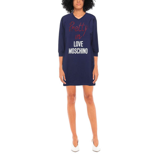 Love Moschino Blå Bomuldskjole Til Kvinder