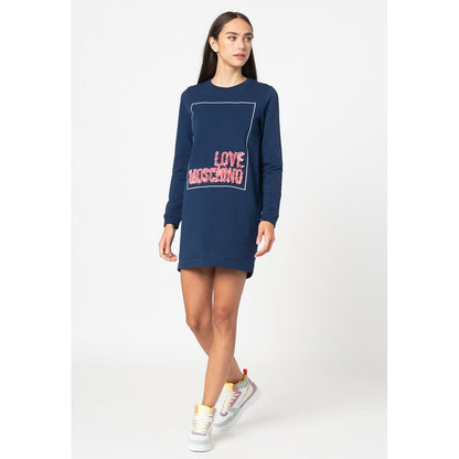 Love Moschino Blå Bomuldskjole Til Kvinder