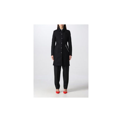 Love Moschino elegant sort uldfrakke med sølvkædedetalje