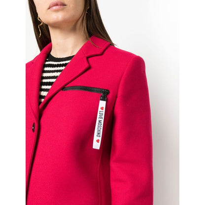 Love Moschino Chic lyserød uldfrakke med logodetaljer