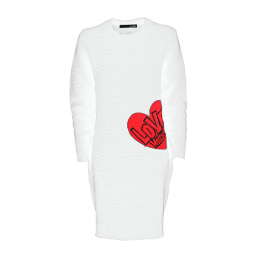 Love Moschino Chic Hjertemønstret Strikkjole i Hvid